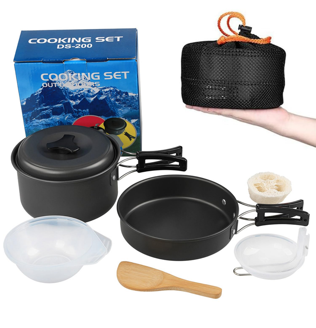 aiGear Camping Cookware Mess Kit, Non-Stick Camping Pan Pot Kettle, Lightweight Aluminum Camping Utensils, Collapsible Portable Camping Cooking Set for Outdoor Cooking Hiking Picnic