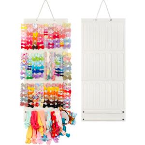 Bow Holder Organizer for Girls - Hanging Hair Accessories Storage for Headbands, Clips, Ties, Scrunchies (Without Bows) (Beige)
