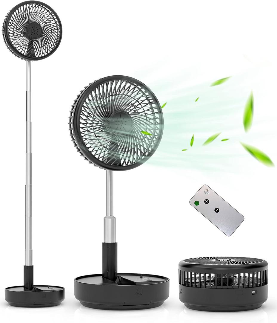 Primevolve Portable Oscillating Standing Fan,Rechargeable Battery Operated USB Floor Table Desk Fan with Remote, 4 Speed Settings Pedestal Fans for Bedroom Office Camping Fishing Travel Green 7.7"