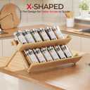 MUDEELA Bamboo Spice Rack Organizer for Cabinet, X-Shaped 2 Tier Spice Shelf Organization, Foldable Seasoning Organizer for Kitchen Counter