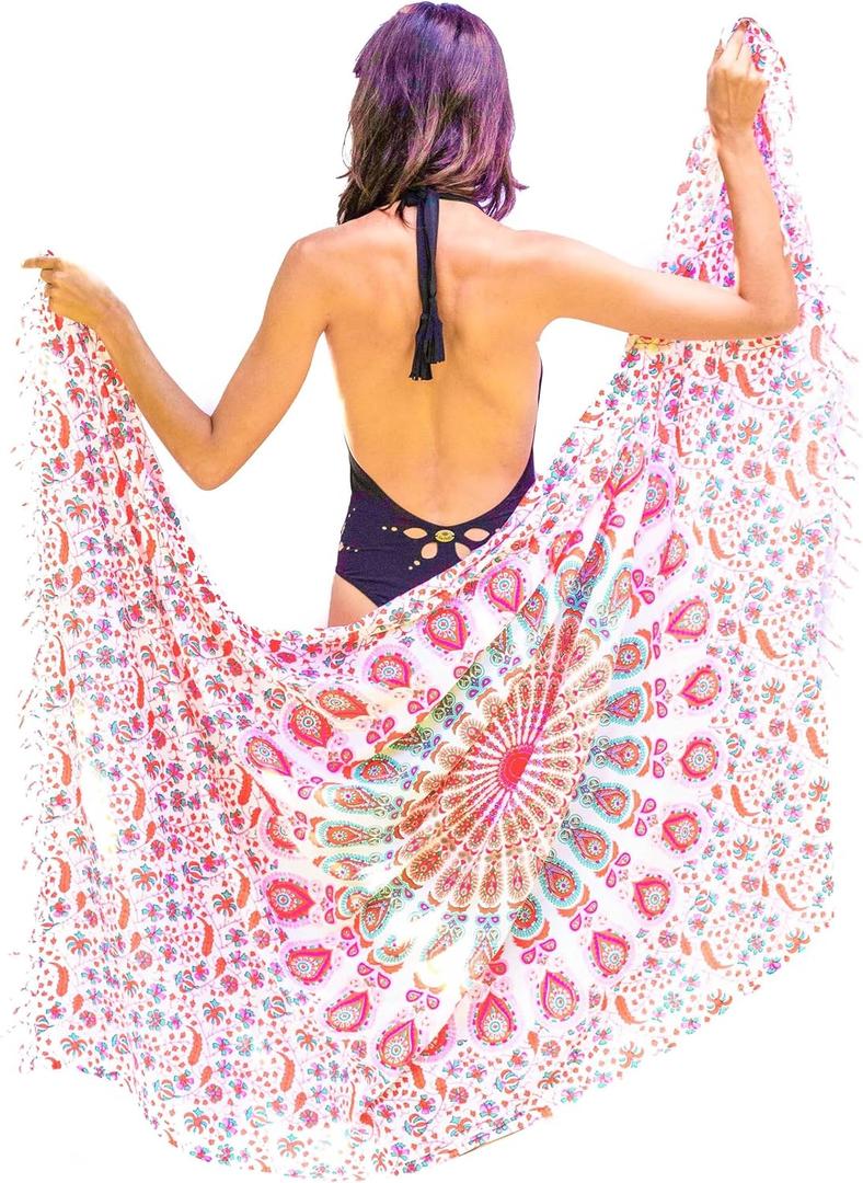 Boho Chic Pareo - Mandala Pareo - Bikini Swimsuit Cover Up - Beach Dress - Wrap (Pink)