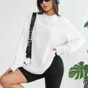 DittyandVibe Women's Long Oversized Sweatshirts Mock Neck Pullover Long Sleeve Side Split Tops with Pocket (White, XL)