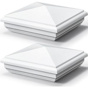 Sasylvia 2 Pcs 5 x 5 Inch Vinyl Fence Post Caps (Actual 5x5), White PVC England Style Cap Top Pyramid Square Waterproof UV Resistant Decorative Vinyl Fence Post Caps