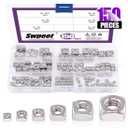 150Pcs 304 Stainless Steel 6 Sizes Metric Square Nuts Assortment Kit, Machine Screw Nuts Metric Coarse Thread - M3 M4 M5 M6 M8 M10