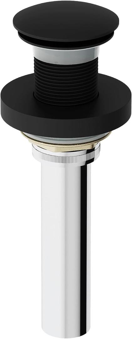 Vigo Bathroom Sink Pop Up Drain Without Overflow, Matte Black Drain Stopper with ClogFree QuickDrain Technology & Matching Mounting Ring