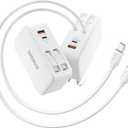 SUPERONE Retractable iPhone Charger, 4-Port USB C Charger Block, iPhone Chargers Fast Charging with Dual USB C Cable, Wall Chargers for iPhones 17/16/15/14/13/12/11 Series, Pad, Samsung, Pixel