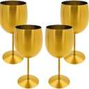 Keiwhsly Gold Stainless Steel Wine Glasses Set of 4, 11.8oz Unbreakable Wine Goblets, Metal Wine Glass for Outdoor, Party, Camping, Pool, Great for Red White Wine
