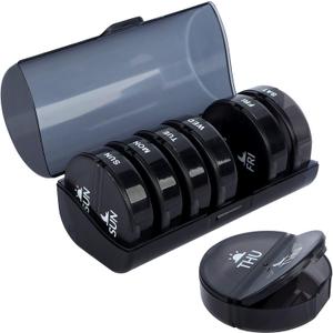 XL Weekly Pill Organizer 2 Times a Day,Daily AM PM Pill Box with 7 Detachable Pill Case,Portable Vitamin Pill Case,7 Day Pill Container Big Compartments for Pills Vitamin Fish Oil (Black, 7 Days)