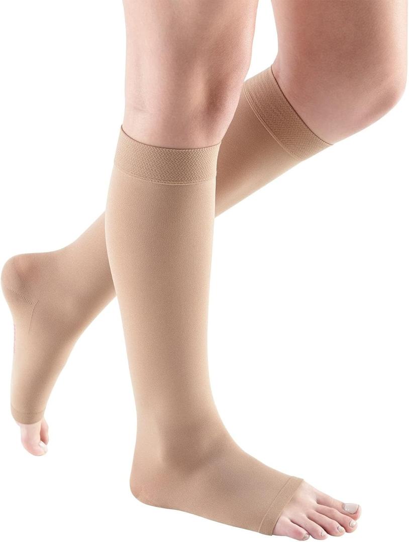 mediven Comfort for Women, 15-20 mmHg  Open Toe, Knee High Compression Stockings, Semi-Transparent Hosiery, II-Petite, Natural