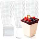 50-Pack 5oz Dessert Cups with Lids, Plastic Parfait/Pudding Cups, Small Plastic Containers with Spoons, Reusable Jello Cups for Yogurt, Fruit, Cake, Appetizers