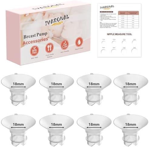 8pcs 18mm Upgraded Flange Insert Compatible with Momcozy M9/M6/M5/V1 pro/V2 pro/S12 pro Pumps, Fit for Spectra/Medela/eufy/TSRETE/Elvie/Lansinoh Breast Pumps,Flange Sizing Kit Silicone Flange Insert
