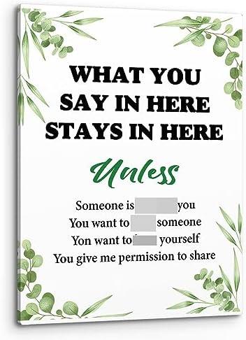 PHAMTE Mental Health Quote What You Say In Here Stays In Here Wall Art,Confidentiality Poster Art Print Framed Canvas Painting Artwork For Social Worker Therapist Counseling Office Decor(11x14 Inch)