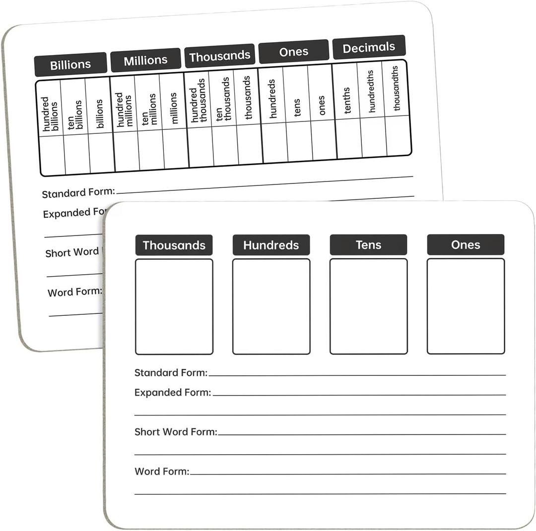 Place Value Board 9" x 12" Double Sided Dry Erase Boards for Students for Teaching Place Values from Billions to Decimal Numbers Math Manipulative Lapboard for Home School and Classroom