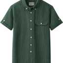 fohemr Mens Striped Casual Button Down Shirt Summer Pinstripe Short Sleeve (Green, XXXL)