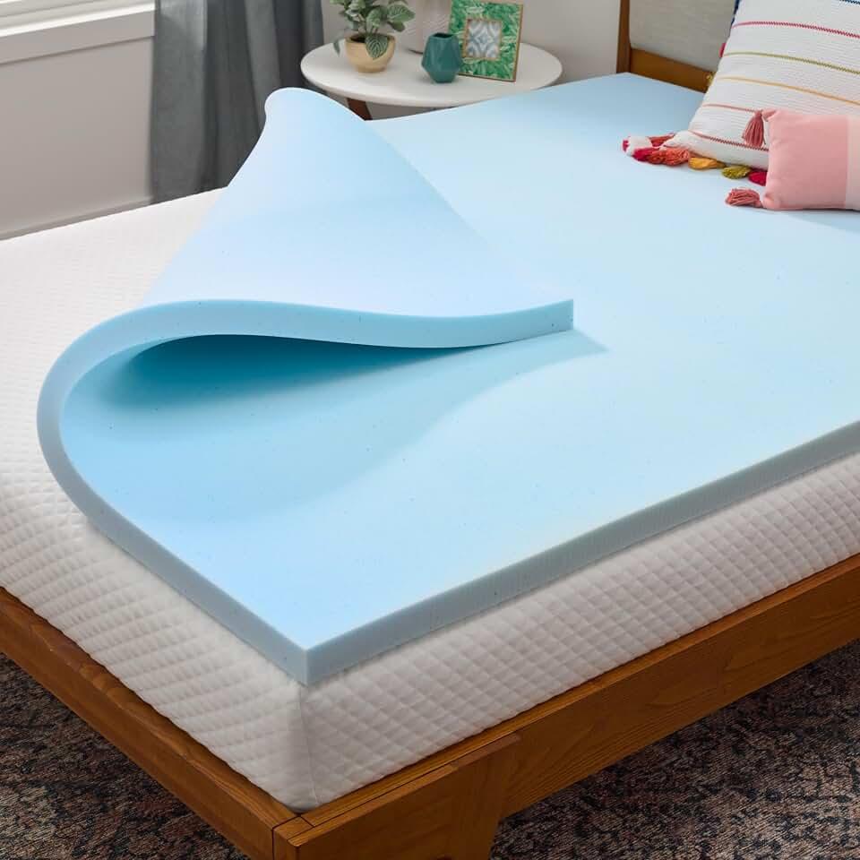Linenspa Memory Foam Mattress Topper - 2 Inch Gel Infused Memory Foam - Plush Feel - Cooling and Pressure Relieving - CertiPUR Certified OEKO-TEX STANDARD 100