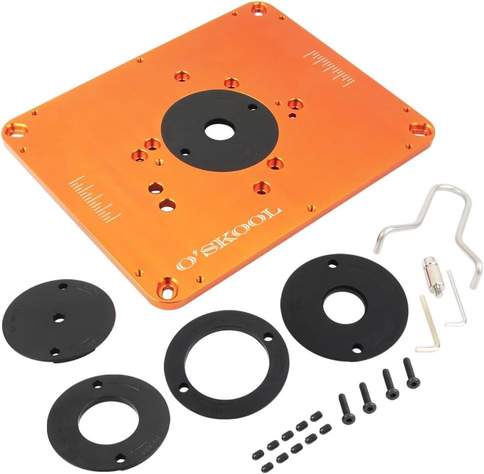 O'SKOOL Precision Aluminum Router Table Insert Plate, Router Templates With Pre-Drilled Adapt to Multiple Routers of Different Model, RTS02A