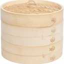 Handmade 4 inch Bamboo Steamer Basket with Lid - 2 Tier Multi-use Traditional Dumpling Steamer, Natural 4 Inch 2-Tier for Cooking Vegetables, Dim sum, Bao Buns,Rice, Fish Meat