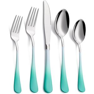 20-Pieces Color Silverware Sets for 4,Green and White Handle Stainless Steel Cutlery Set, Include Forks Spoons and Knives Set, Dishwasher Safe Utensil Sets for Home Restaurant
