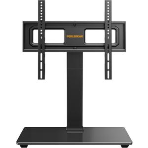 Perlegear Universal Swivel TV Stand for 3270 inch TVs, Height Adjustable Table Top TV Stand Mount with Tilt, Tempered Glass Base, Holds up to 88 lbs, Max VESA 400x400mm, PGTVS26