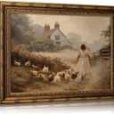 Vintage Gold Framed Farmhouse Wall Art Retro Country Farm Girl with Chicken Canvas Wall Decor Rustic Pastoral Scenery Painting Picture Artwork for Living Room Bedroom Home Decor