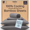 Bambaw 100% Viscose Derived from Bamboo Queen Sheet Set 4pcs Soft Bedding Set, Deep Pocket Queen Cooling Sheets Fits Up to 16'' with Elastic Corner Straps (Dark Gray)