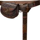 HiiFeuer Medieval Embossed O Ring Belt with Nordic Embossed Belt Bag, Vintage Faux Leather Belt and Belt Pouch Set for LARP