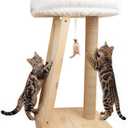 31.5" Cat Scratching Post, 3-in-1 Multifunctional Natural Pine Wood Cat Furniture, Tall Scratch Posts with Perch&Scratcher, Boxed with Hanging Bell Toy, Large