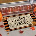 Halloween Trick or Treat Welcome Doormat, Spider Web Doormats Spooky Holiday Decor Front Door Mat Non-Slip Entrance Mat Low Profile Kitchen Floor Rug Decor for Home Patio 17 x 29 Inch