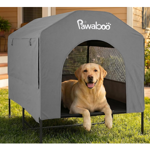 Pawaboo 47'' XL Weatherproof Dog House For Medium & Large Breeds – Elevated Dog Bed With Breathable Mesh Windows, Indoor/Outdoor All-Season Large Dogs Shelter, Grey