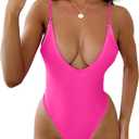HYPERFIRE Women's Sexy V Neck One Piece High Cut Swimsuits Tummy Control Slimming Monokini L