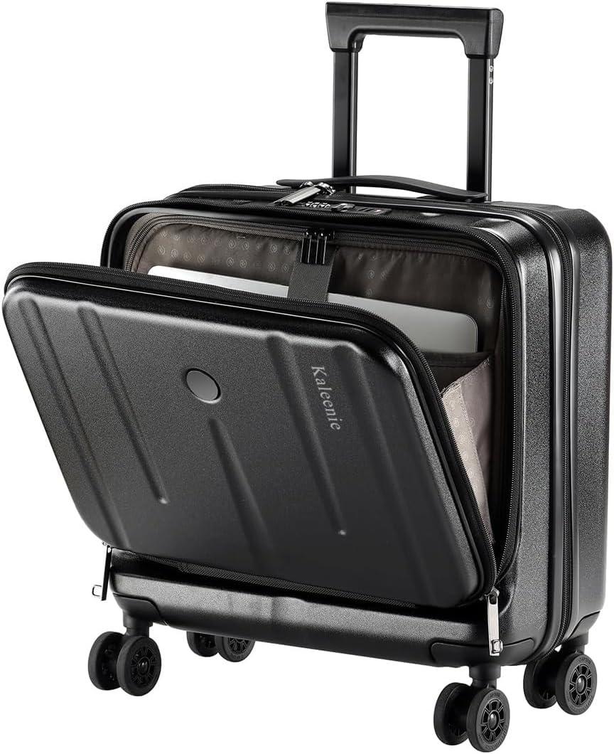 16" Carry On Briefcase Luggage with 2 Laptop Compartments, Lightweight Hardshell Suitcase with Spinner Silent Wheels, for Commute Work Business Trip, Black
