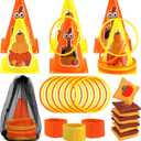 4 in 1 Fall Festival Thanksgiving Party Games with Ring Toss, Plastic Cones, Bean Bags, 3-Legged Race Bands, Thanksgiving Games for Family Boy Girl Adult Carnival Friendsgiving Outdoor Yard Activities