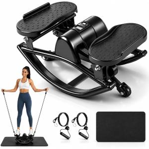 Rock Stepper Side to Side, Rocking Stepper for Exercise at Home with Resistance Bands & LCD Monitor, Low Impact Mini Stair Stepper, Anti-Slip Compact Home Workout Equipment, 250 LBS