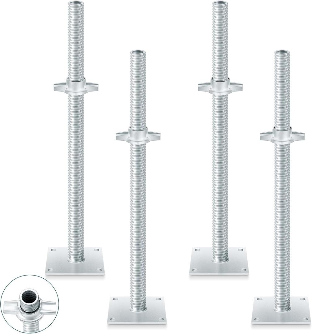 Zonon 4 Pcs Adjustable Scaffolding Leveling Jack Hollow Screw Jacks with Base Plate for Baker Style Scaffolding Baker Scaffold (24 Inch)
