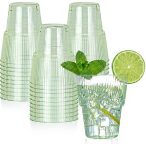 XUWAIDSGN 50 Pack Green Plastic Ribbed Wine Glasses 14 oz Disposable Cocktail Martini Juice Coffee Drinking Tumblers Plastic Stackable Ripple Wedding Party Cups for Charcuterie Parties and Events