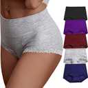 Women's Cotton Underwear,Ladies Soft Stretch Tummy Control Comfy No Muffin Panties Boyshorts XXL