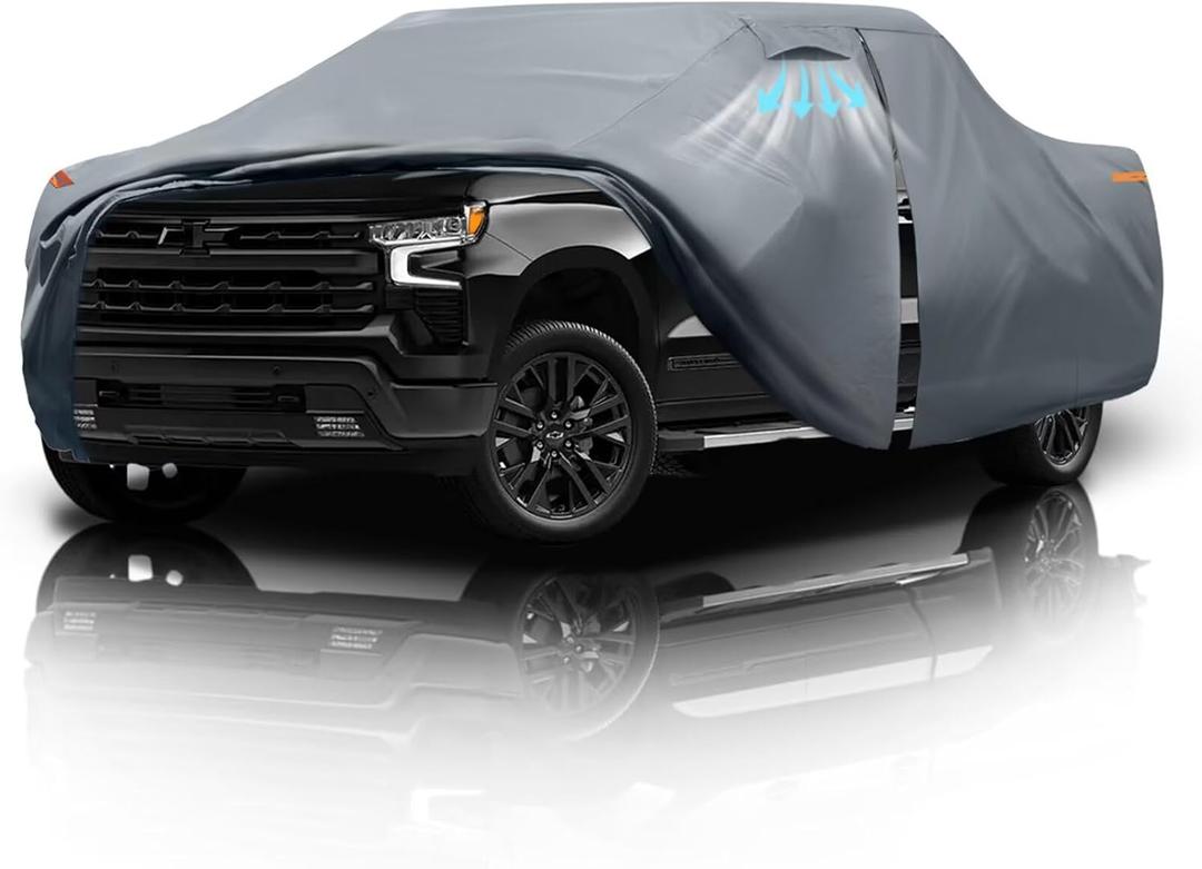 Chevrolet Silverado 1500 Truck Cover Custom Fit 1998-2026 Crew Cab Short Bed(5.7'-5.8') With Door Zipper, 10 Layer Pickup Truck Cover Waterproof All Weather, Car Tarp for Wind Dust Sun etc Protection.