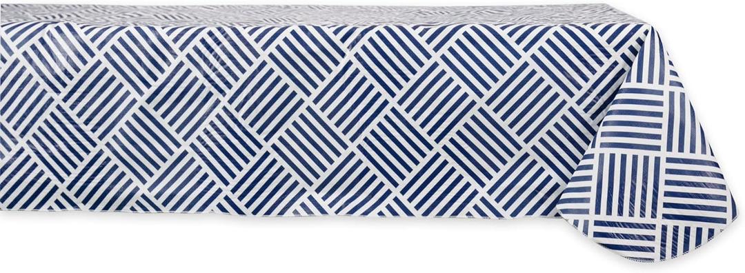 DII Indoor/Outdoor Vinyl Tabletop Collection Grid Pattern, Flannel Backed Tablecloth, Rectangle, 52x70, Navy
