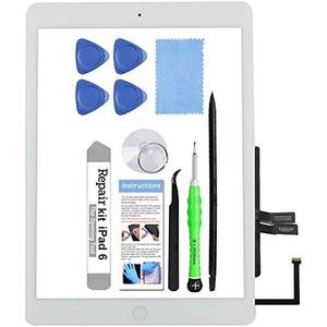 For iPad 6 (6th Gen 2018) A1893 A1954 Screen Replacement Glass Touch Digitizer Repair Kit with Home Button & Tools - Only for iPad 6 6th Generation (White)