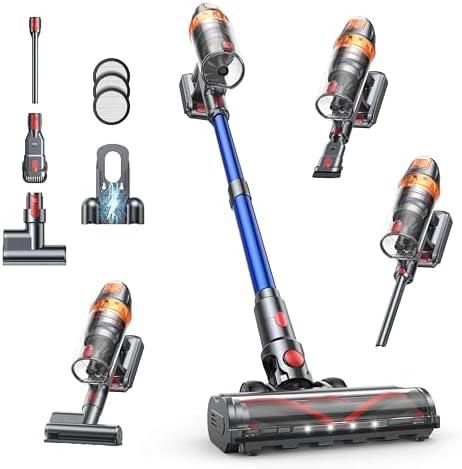Vacuum Cleaner, 650W with Extra Mattress Cleaning Tool, 50KPA Stick Vacuum Cleaners for Home 65 Mins Runtime, Self-Standing, Wall Mount Charging, Rechargeable Vacuum for Floor Carpet Pet Hair