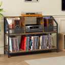 CHOEZON 43" Vinyl Record Storage Holder, Large Record Player Table, Holds up to 400 Albums, Vinyl Record Player Display Stand, Removable Dividers, for CD, Audio Equipment Storage, Rustic Brown TCW77BF