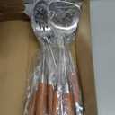 Stainless Steel Kitchen Utensils Set with Wooden Handle for Cooking 9 PCS with Solid and Slotted Spoon, Fork, Spatula, Ladle, Skimmer, Slotted Tunner, Spaghetti and Large Spoon