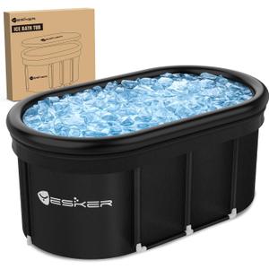 Yesker 110 Gal Oval Ice Bath Tub with Air Ring, Portable Multi-Layered Cold Plunge Tub with Lid for Athletes, Foldable and Inflatable, One Person Hot Bathtub at Gym, Yard, Home, Outdoors Use (Black)