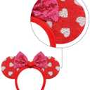 2 x Christmas Red Sequin Mouse Ears Headband with Bow - Sparkly Minnie Costume Hair Accessory, Holiday Party Gift & Stocking Stuffer for Girls Women