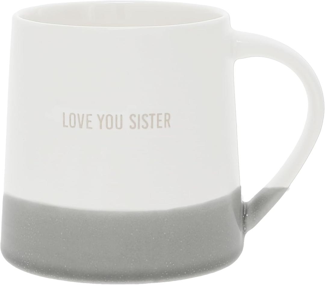 Pavilion Gift Company - Love You Sister - 17 oz Organic Shaped Gray Dipped Stamped Letter Novelty Coffee Mug Tea Cup Stepsister Sister-In-Law Gift Adoptive Sister From Brother Neutral Modern Present