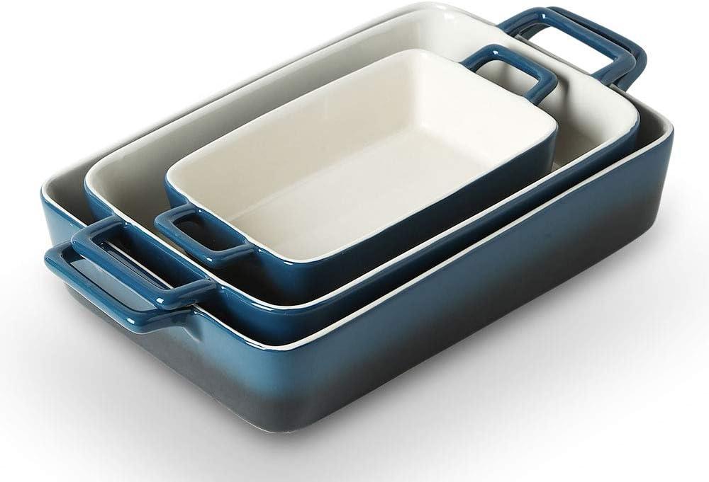 KOOV Bakeware Set, Ceramic Baking Dish, Rectangular Baking Pans Set, Casserole Dish for Cooking, Cake Dinner, Kitchen, Wrapping Upgrade, 12 x 8.5 Inches, 2-Piece (Gradient Blue)