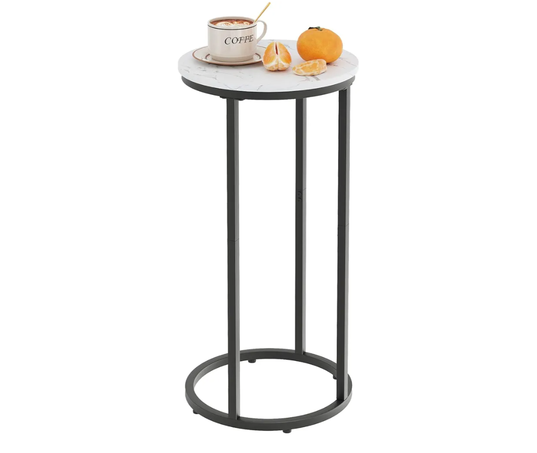 C Shaped end Table, Wood Round Side Table for Couch, Small Sofa Table with Metal Frame for Bedroom, Living Room, Bedside, Black Color(11.81" D x 11.81" W x 23.62" H)