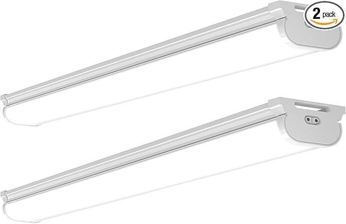 Barrina LED Shop Lights for Workshop 4FT, 5000K Daylight White, 45W, 5000LM, Hidden Wiring, Linkable 4FT Light Fixture Cord with ON/Off, Frosted Cover, LED Ceiling Light for Garage, Kitchen, 2 Packs