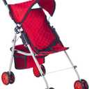 The New York Doll Collection My First Doll Stroller with Basket, Foldable Doll Stroller (Red Quilted)