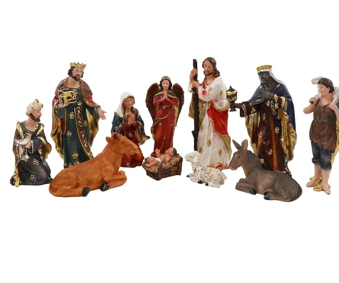 6" Nativity Set with 11 Figures, Nativity Scene Figurines Christmas Indoor Statues Resin Religious Decorations